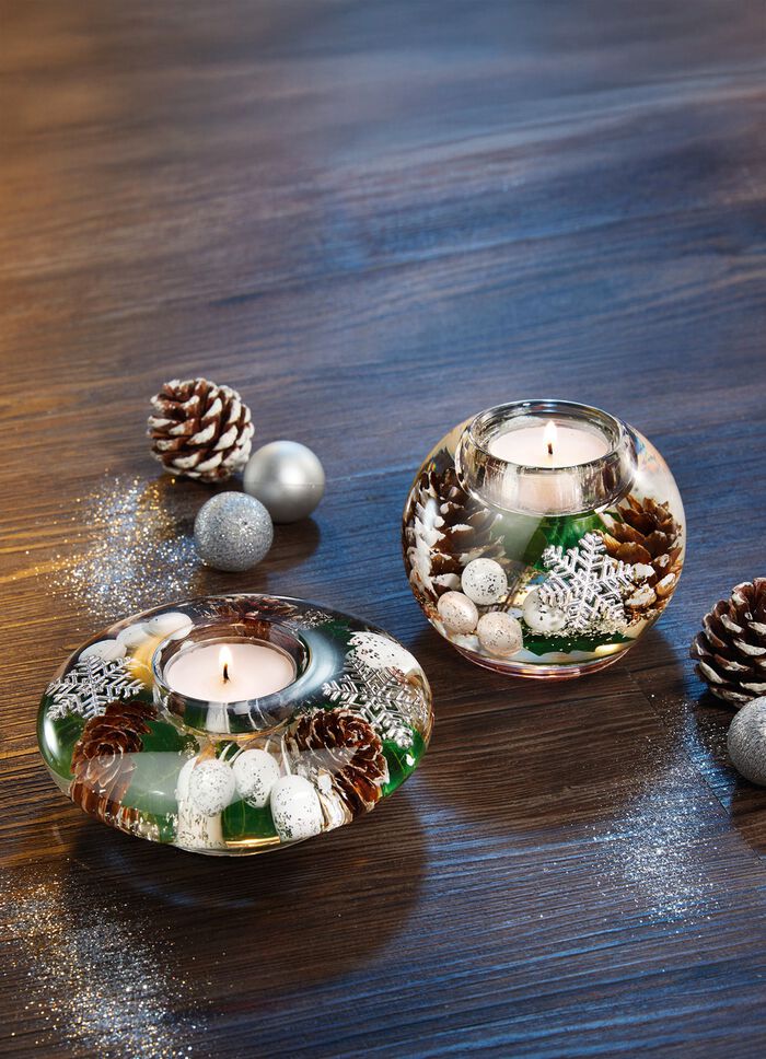 Teelichthalter aus mundgeblasenem Glas WEISS-GR&Uuml;N