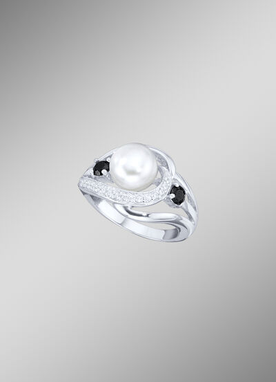 Damenring mit synthetischen Zirkonia und Süßwassser-Zuchtperle 