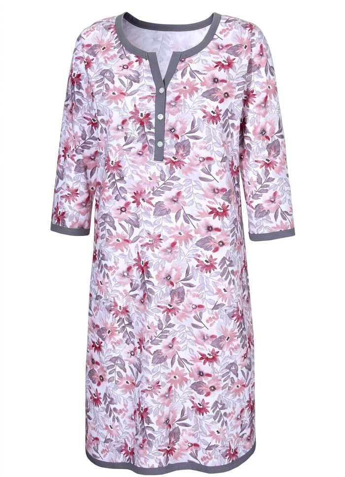 Nachthemd mit Knopfleiste und 3/4-lange &Auml;rmel 