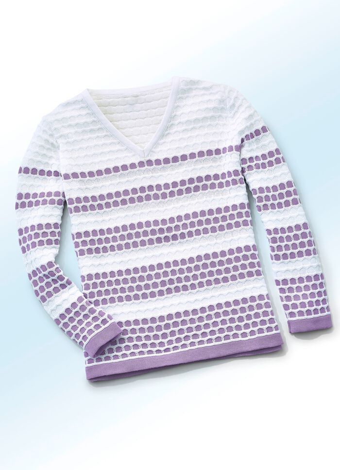 Pullover in 2 Farben mit pfiffigem Dessin FLIEDER-WEISS