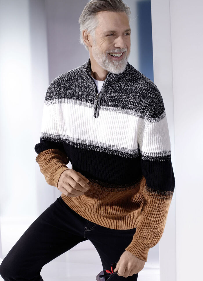 Troyer mit kurzem Reißverschluss WEISS-SCHWARZ-CAMEL