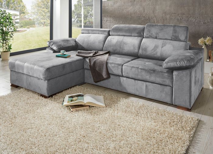 Polsterecke mit Bettfunktion und verstellbaren Kopfst&uuml;tzen GRAU