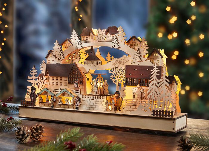 Schwibbogen mit LED-Beleuchtung und Weihnachtsmusik 
