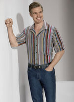 Bedrucktes Hemd aus Viskose ROT-GRAU-BUNT GESTREIFT