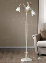 Stehleuchte mit Gestell aus Eisen und Glaslampenschirmen 