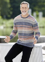 Ansprechender Rundhalspullover MARINE-ORANGE-BEIGE MELIERT