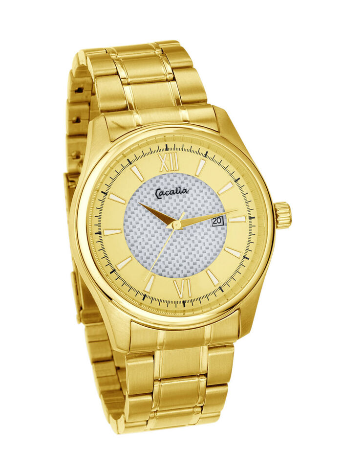 Solar-Herrenuhr mit vergoldetem Edelstahlbandgeh&auml;use 