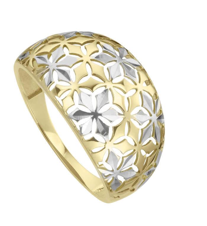 Durchbrochener Damenring in Bicolor im Blumen-Deign 
