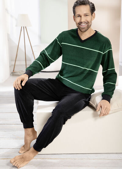 Frottier-Schlafanzug mit V-Ausschnitt und Bündchenabschlüssen 