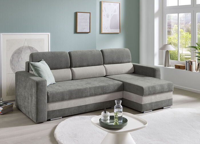 Komfortable Polsterecke mit Bettfunktion GRAU-HELLGRAU