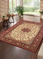 Strapazierf&auml;hige Br&uuml;cken und Teppiche mit besonders hohe Flordichte BEIGE MEDAILLON