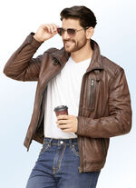 Lederkurzjacke mit Zierstepp 