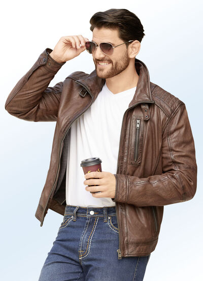 Lederkurzjacke mit Zierstepp 