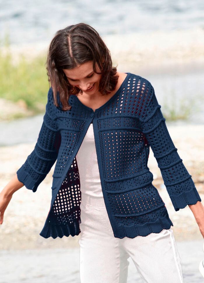 Strickjacke mit Ajourmuster DUNKELBLAU