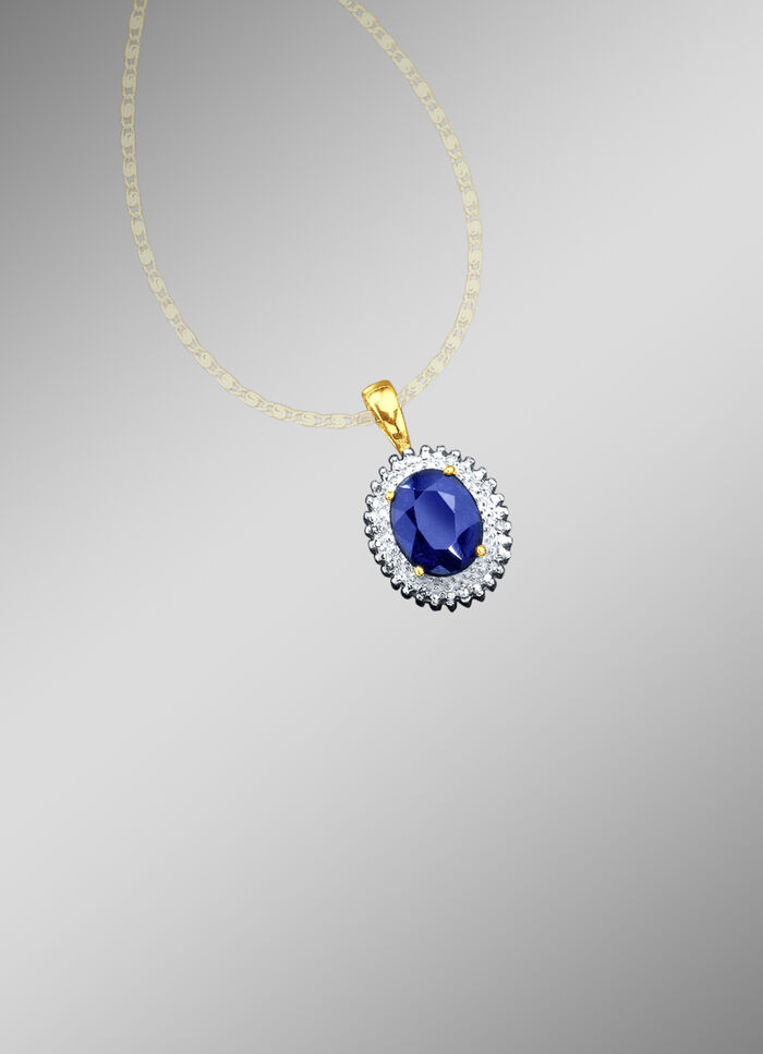 Anh&auml;nger mit echten Diamanten und echt blauem Safir 