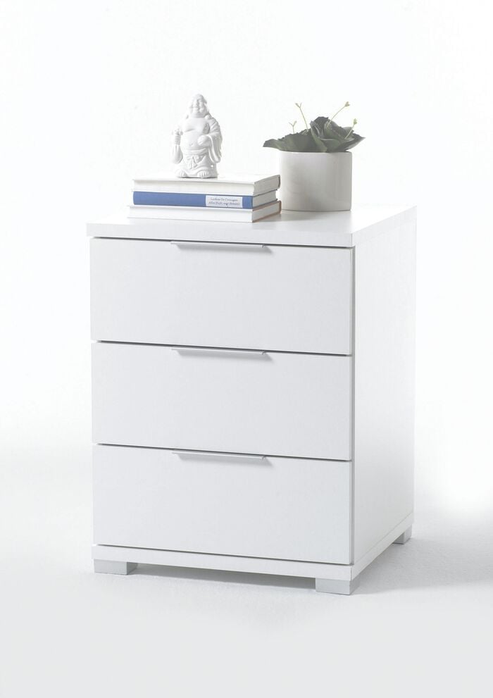 Nachttisch mit metallfarbenen Kunststoffgriffen 