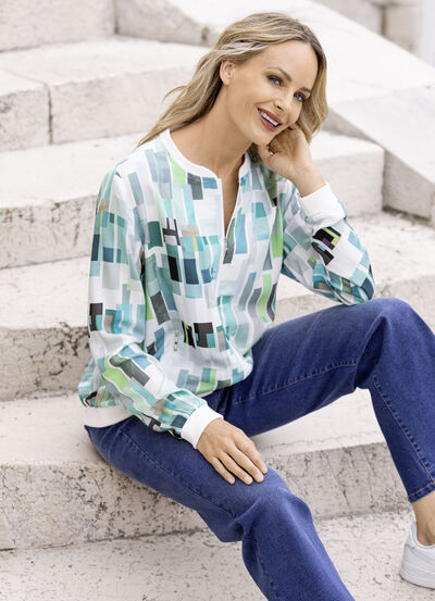 Blusenjacke mit dekorativem Rippenstrick 