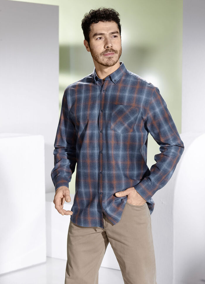  Hemd mit Button-Down-Kragen JEANSBLAU-TERRAKOTTA KARIERT