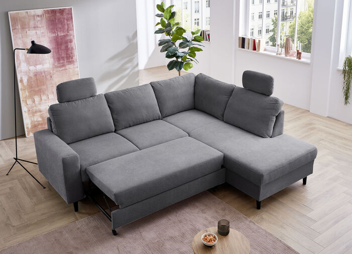 Polsterecke mit Bettfunktion und Ottomane ANTHRAZIT