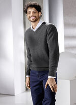 Unifarbener V-Pullover in 4 Farben ANTHRAZIT MELIERT