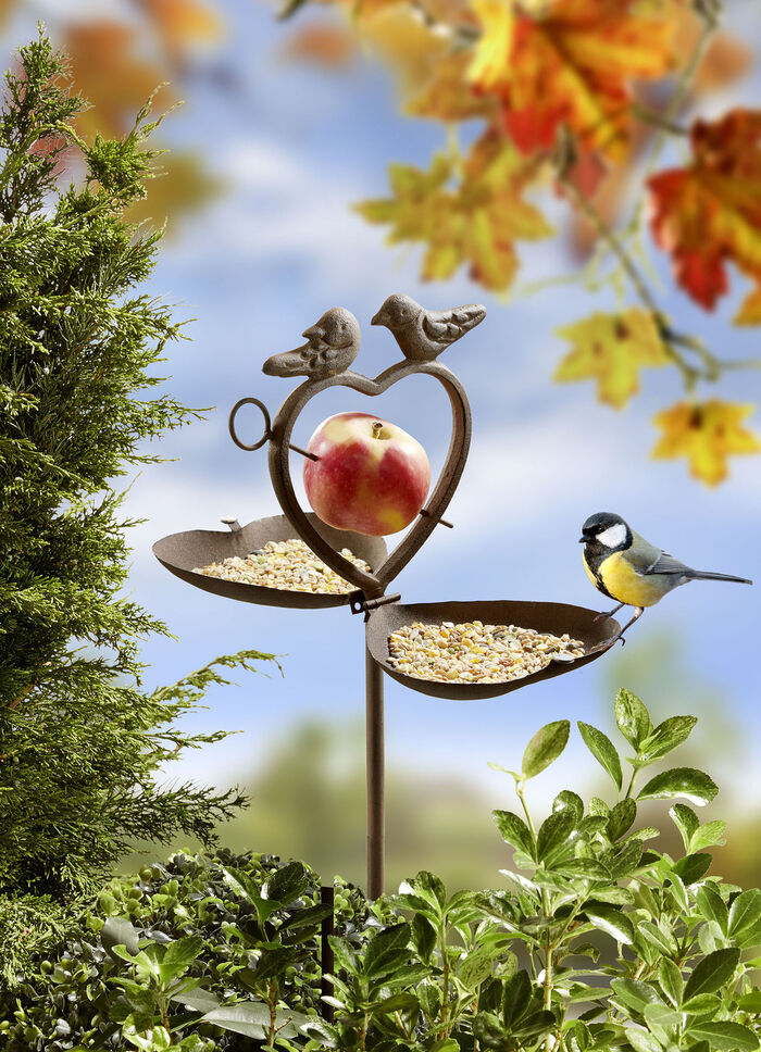 Vogelfutterstation aus lackiertem Stahl im Rost-Look 