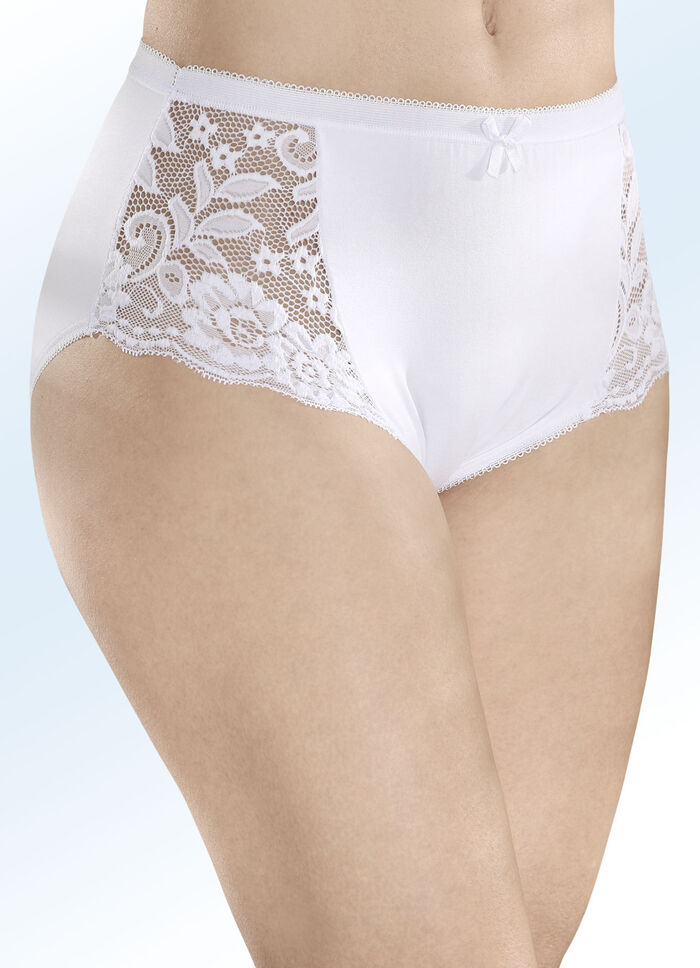 Laurina Viererpack Slips mit elastischen Spitzeneins&auml;tzen 