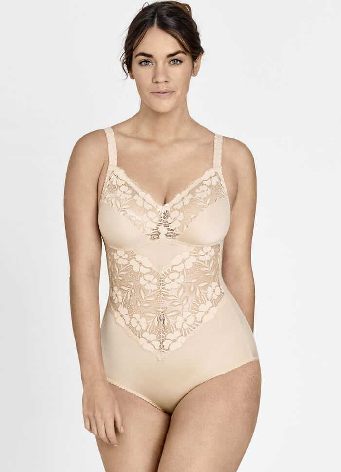 Miss Mary Hosenkorselett mit Elastikspitzeneins&auml;tzen BEIGE
