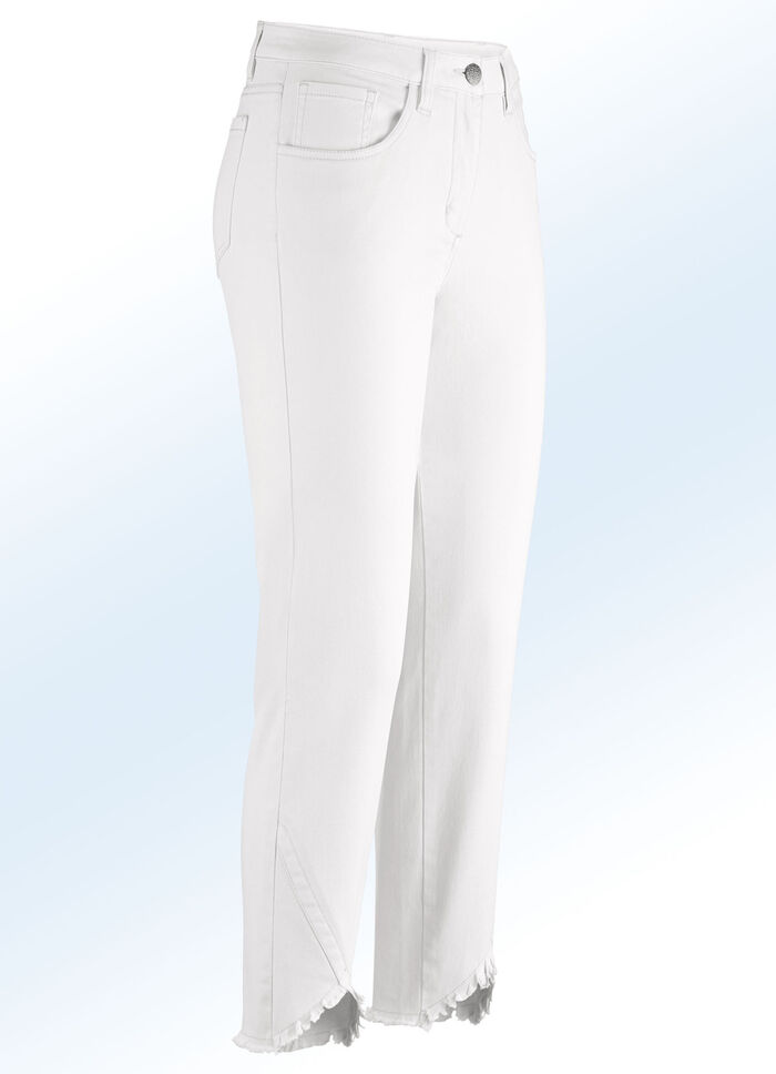 Hose in 7/8-L&auml;nge mit interessantem Fransenabschluss ECRU
