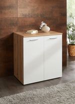 Kombifreundliche Kommodenserie mit metallfarbenen Kunststoffgriffen WEISS-ARTISAN EICHE