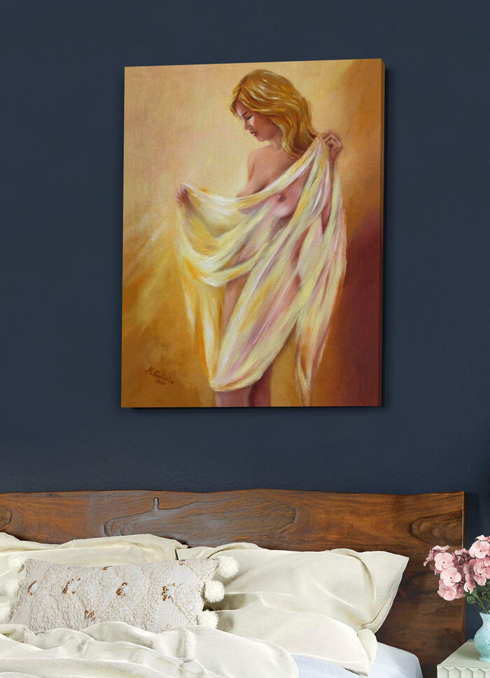 Hochwertiges Leinwandbild mit dem Titel Akt mit Tuch 