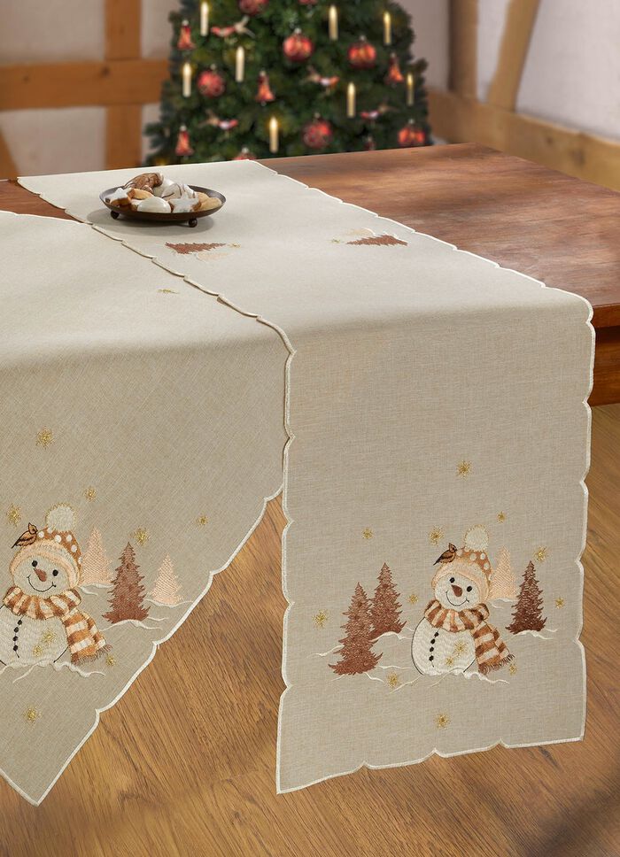 Bestickte Tisch- und Raumdekoration HELLBRAUN-BUNT