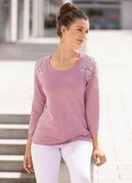 Pullover mit edler Spitze   ROSA