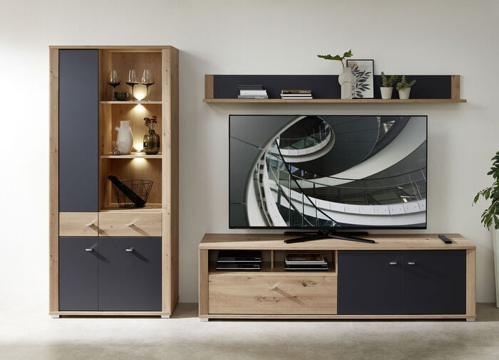 Wohnwand mit LED-Beleuchtung und Softclose 