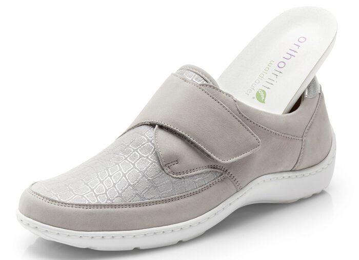 Waldl&auml;ufer, bequeme Damen-Slipper, Weite H, mit herausnehmbarem Fu&szlig;bett STEINGRAU