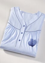 Zweierpack Nachthemden, 3/4 -langen &Auml;rmeln mit Knopfleiste 1X BLEU-BUNT, 1X BLEU