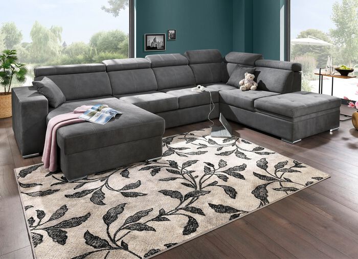 Polsterm&ouml;bel mit Schlaffunktion und Bettkasten GRAU