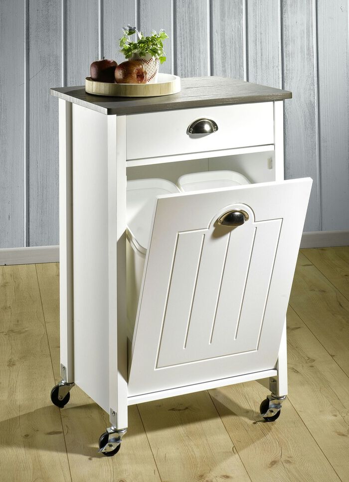 K&uuml;chenwagen mit M&uuml;lltrennsystem WEISS-GRAU