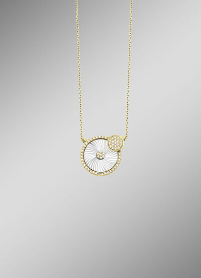 Halskette in Bicolor mit Sonnenschliff und Ankerkette 