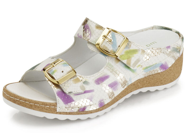 Waldl&auml;ufer Pantolette aus reptilgepr&auml;gtem Nappaleder ECRU-BUNT