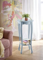 Teilmassiver Beistelltisch aus Buchenholz PASTELLBLAU