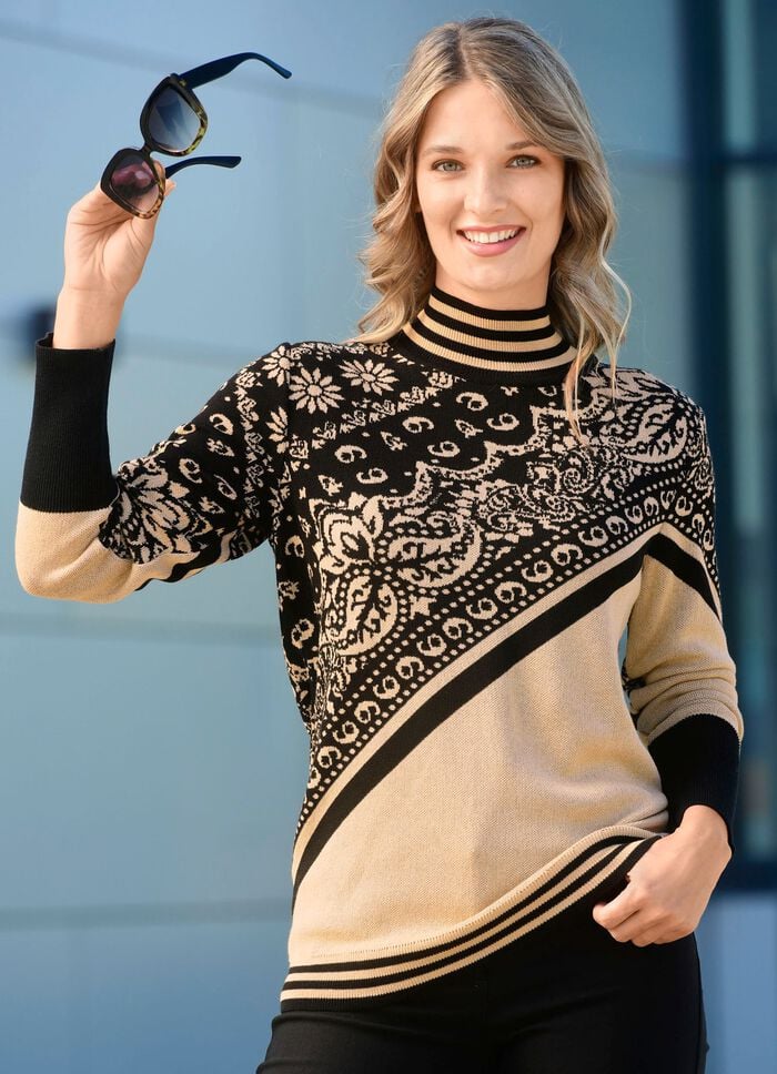 Pullover in Jacquard-Dessin BEIGE-SCHWARZ