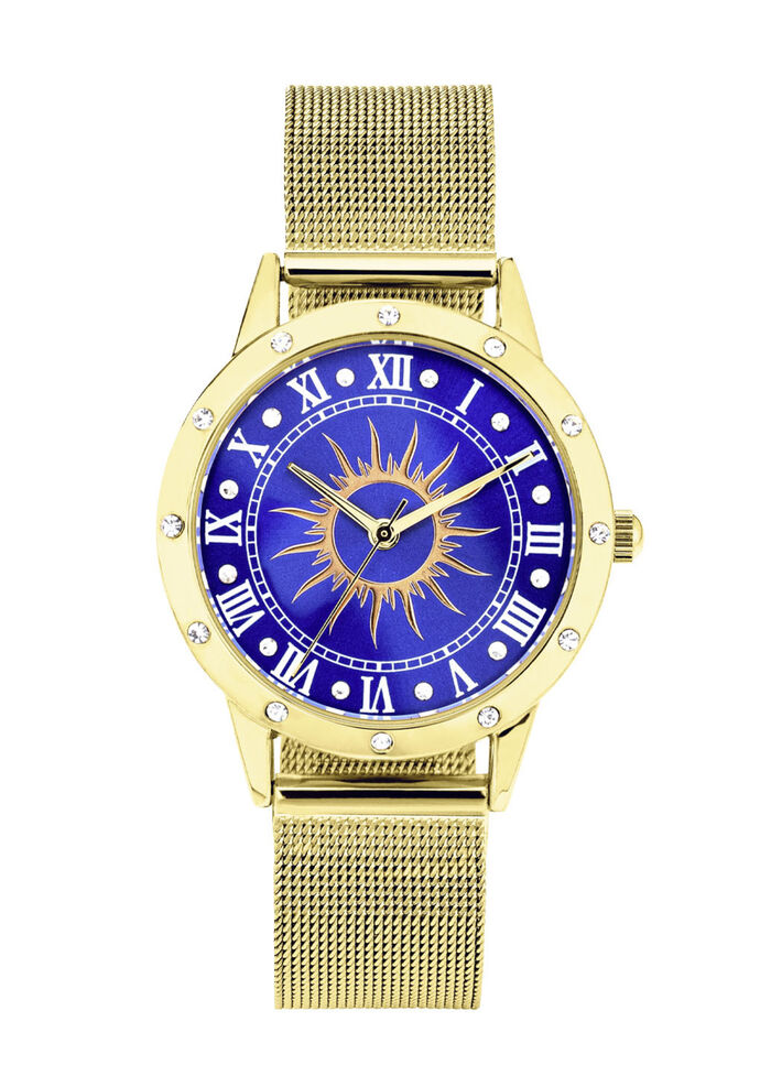 Quartz-Damenuhr Sonne mit weißen Kristallakzenten  