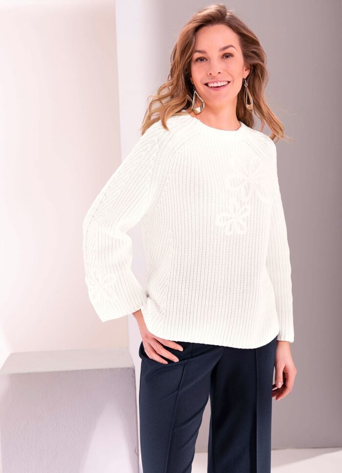 Pullover mit Bl&uuml;tenstickerei 