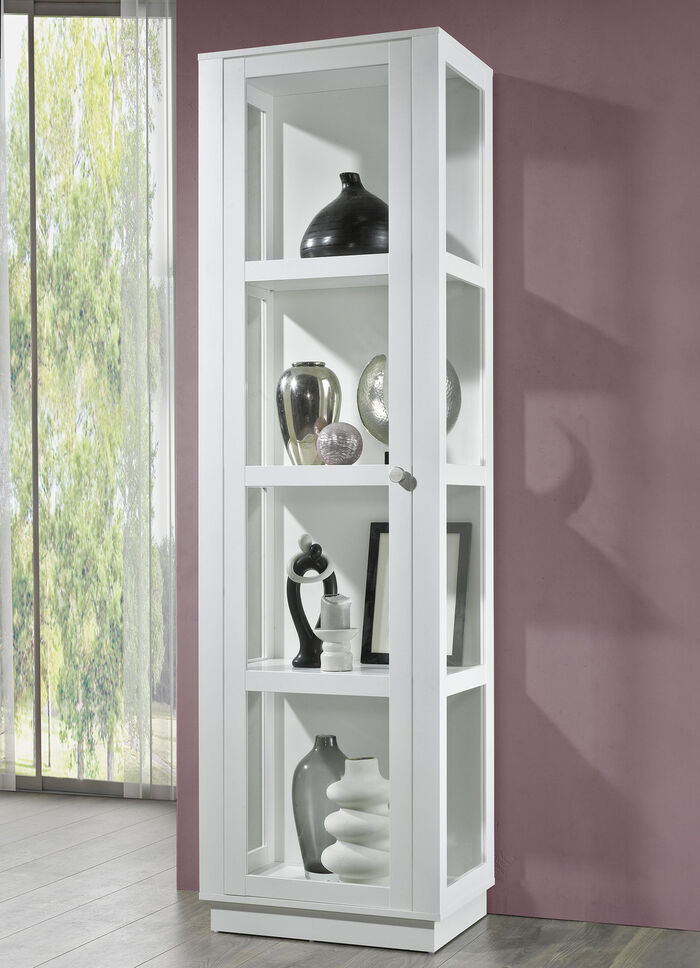 Vitrine mit Aluminiumknöpfen in Gold-Optik WEISS