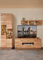 Wohnwand mit LED-Beleuchtung und Massivholz Fronten ESCHE-ARTISAN