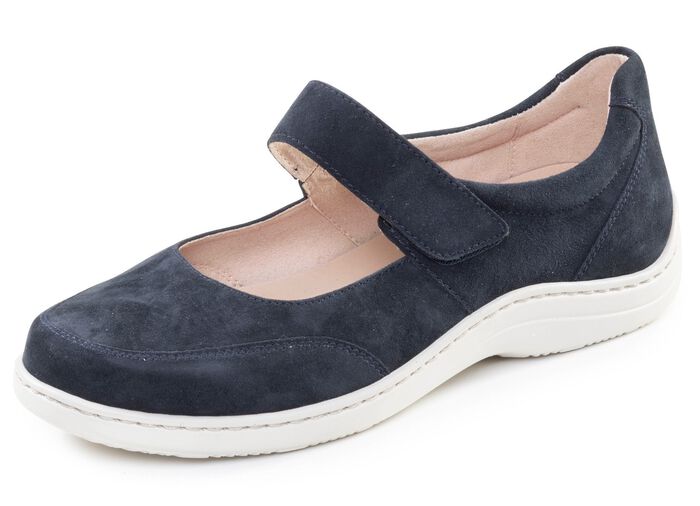 ELENA EDEN, bequeme Damen-Slipper, Weite H, mit herausnehmbarem Fu&szlig;bett MARINE