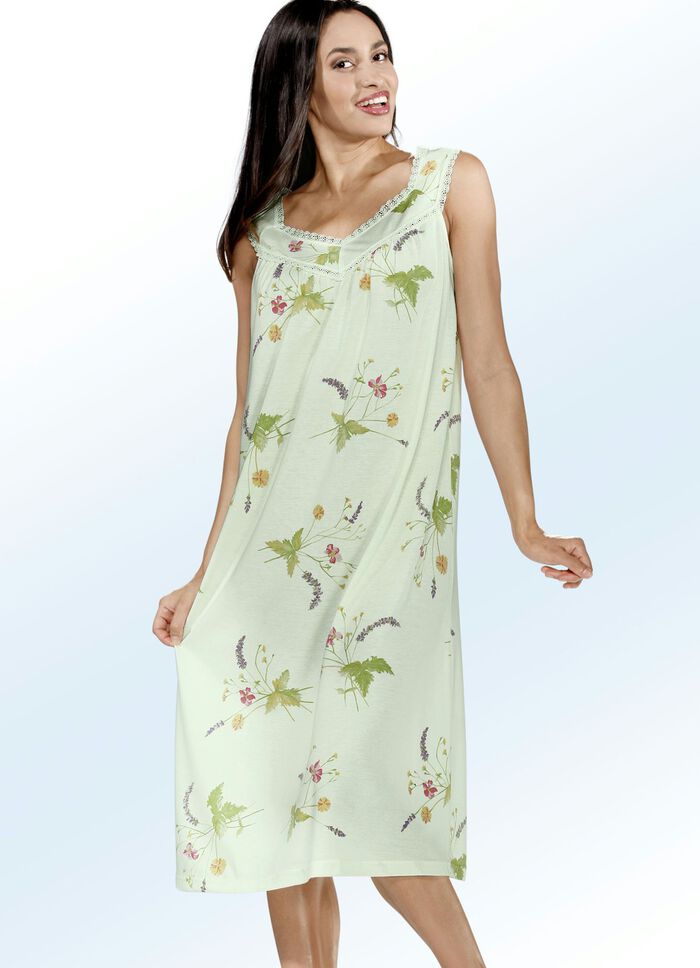 Nachthemd, breite Tr&auml;ger mit V-Ausschnitt LINDGR&Uuml;N-BUNT