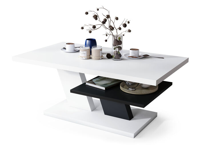 Couchtisch mit pflegeleichter Melaminharzbeschichtung WEISS-SCHWARZ