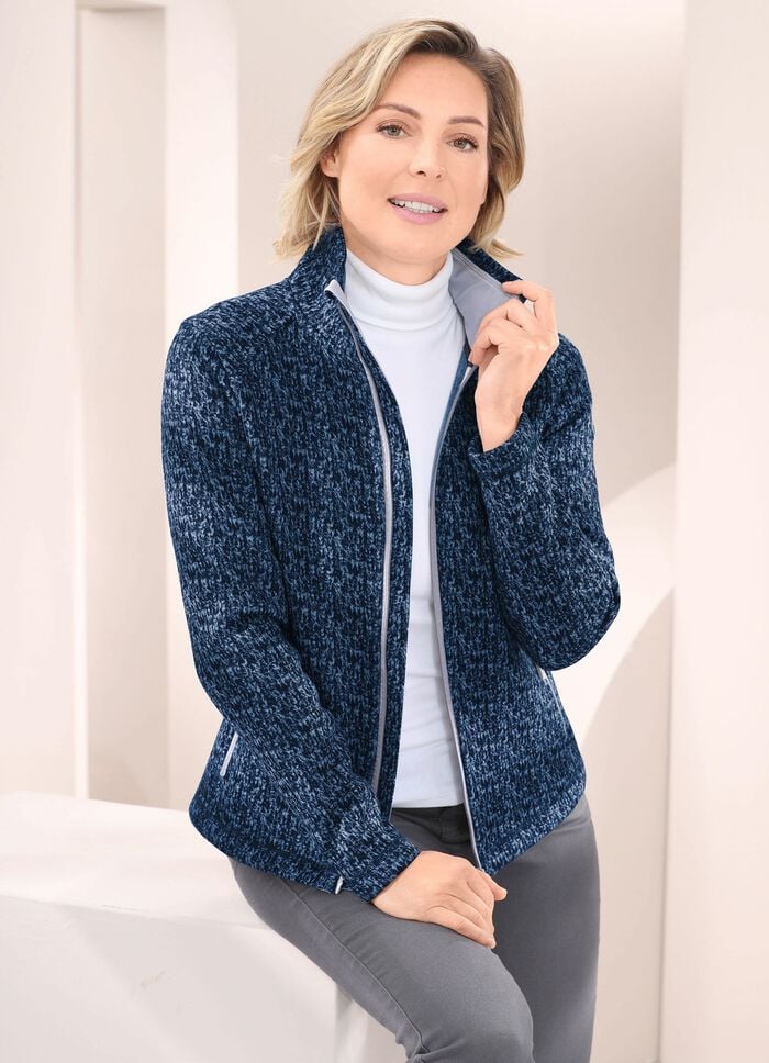 Fleecejacke in Strickoptik BLAU-BLEU