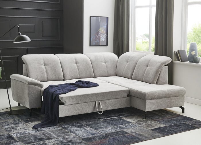 Moderne Polsterecke mit Bettfunktion und Bettkasten GRAU